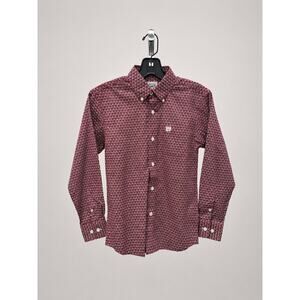 Cinch Boys Geometric Western Button Down Shirt NWT S 6-8 Red Black